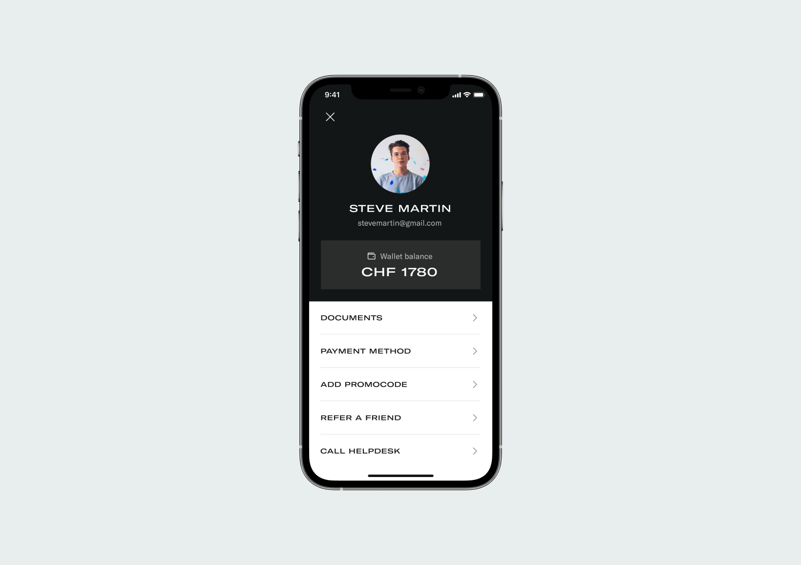 Elise app interface showing the user's personal profile with its avatar and main features